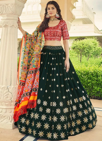 Amaze Dark Green Sequence Work Georgette Lehenga For Wedding